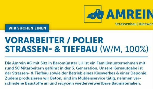 GESUCHT: VORARBEITER / POLIER STRASSEN- & TIEFBAU (W/M, 100%)